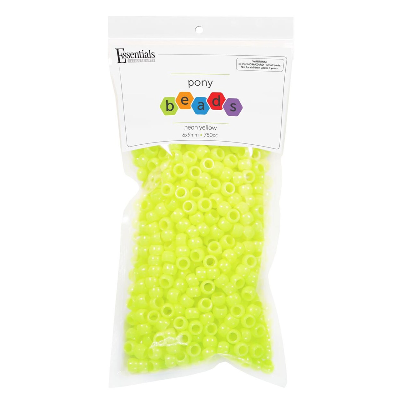 Essentials by Leisure Arts Pony Bead 6mm x 9mm Neon Yellow Opaque Plastic Pony Beads Bulk 750 pieces for Arts, Crafts, Bracelet, Necklace, Jewelry Making, Earring, Hair Braiding